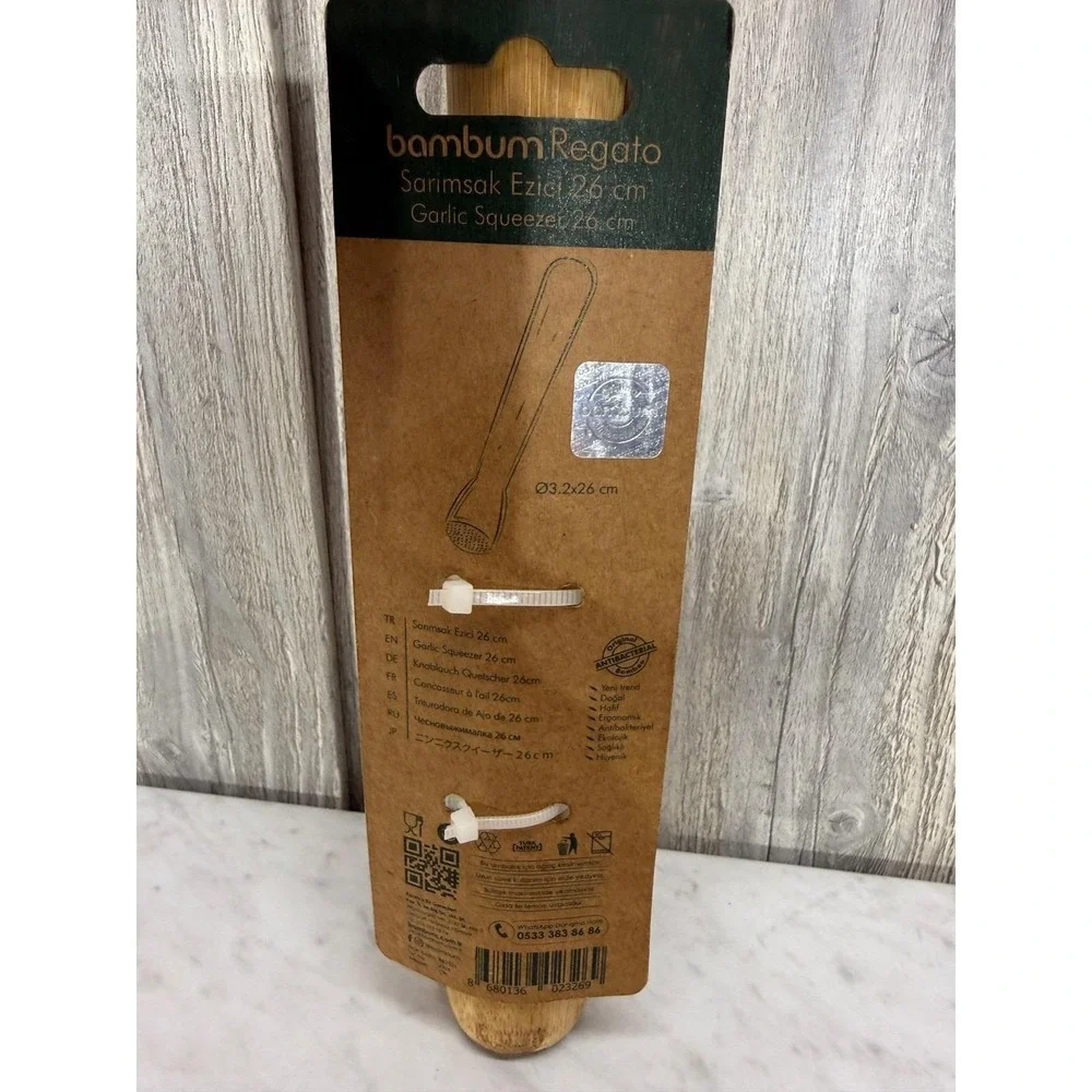 Bambum Regato Bamboo Garlic Squeezer Muddler 26cm Natural Wood Kitchen Tool NEW